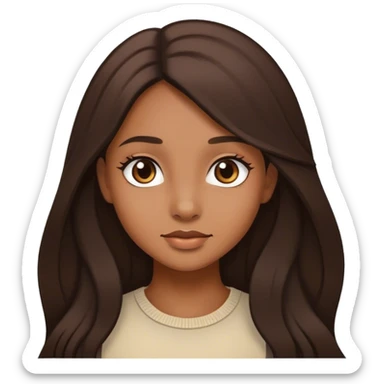 light brown skin girl with dark brown long hair pretty sticker