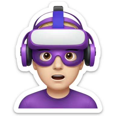 white male with a purple VR headset, looking surprised sticker