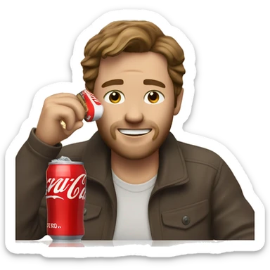 white man with brown hair editing a video and drinking a coke sticker