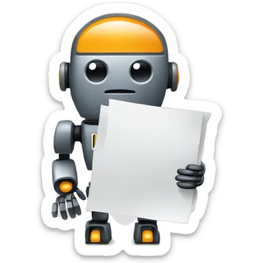 A simple and clean favicon design with a small robot icon holding a piece of paper or document. The robot represents AI, and the document represents blogs. Minimalist style with bright and friendly colors.” sticker