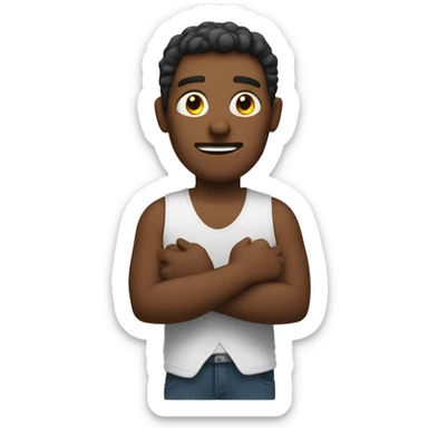 a man who shows a cross with his hands sticker