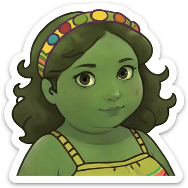 Girl with hazel eyes pale skin brown wavy hair and chubby face sticker