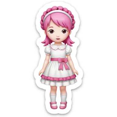 Isolated detaile illustration incredibly raspberry torte doll figurine full body with pink hair and a raspberry hairband sticker