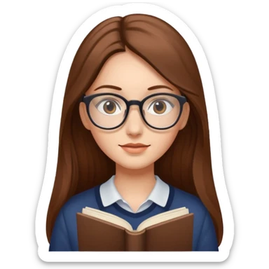 A girl with long brown hair and Thin reading glasses sticker