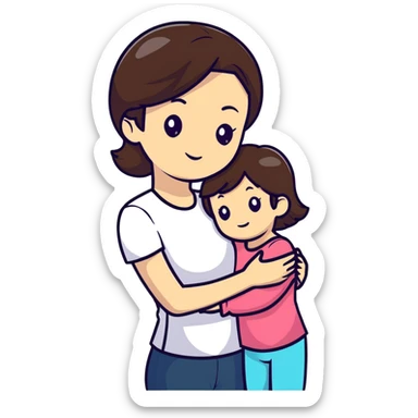 mother and daughter with brunette hair sticker