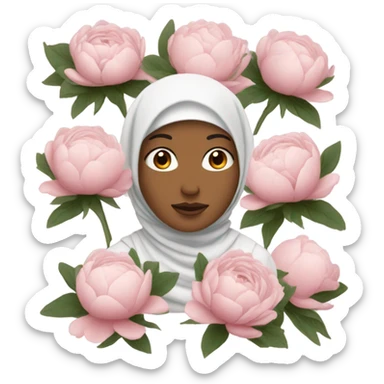 White Woman white don’t face with hijab holding peonies sticker