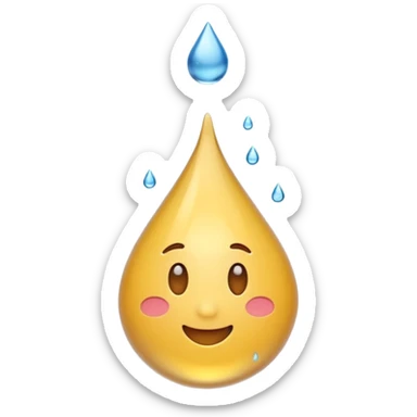 3D iPhone style emoji of a liquid drop falling, glossy and translucent, mid-air motion, isolated on white background, soft shadows, high detail, playful and cute. sticker