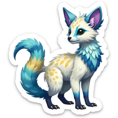 Epic Feral Rare Fantasy shiny cool fluffy Vernid-Trico-species-hybrid-animal by LiLaiRa, random markings, tufted tail, tufted ears, full body sticker