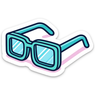 rectangular eyeglasses with diopters, thick frame, three-quarter view, vector look with shadows and highlights, detailed shading, pastel palette, Japanese pop art, sticker look, highly detailed sticker