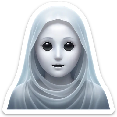 Cinematic Noble Ghost Portrait Emoji, Ethereal and dignified, with a flowing, translucent form in silvery-white hues, wispy and majestic, and a calm, otherworldly expression with deep, thoughtful eyes, simplified yet sophisticated features, highly detailed, glowing with a soft, spectral radiance, high shine, exuding regal mystery and quiet authority, with a soft glowing outline that captures the essence of a ghostly guardian drifting from another realm! sticker
