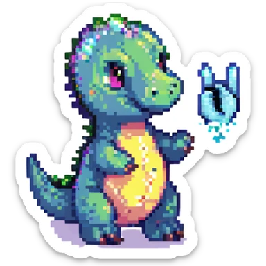 cute little purple dinosaur doing a peace sign with sparkles sticker