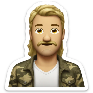 White redneck wearing duck camo with a brown mustache and a mullet sticker