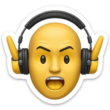 Typicalt emoji icon listening to music headbanging holding a hand up showing the rock symbol sticker
