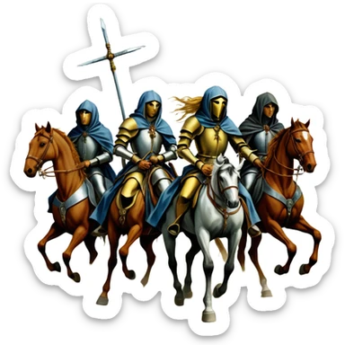 solarpunk ultra HD style, oil - The Four Horsemen of the Apocalypse, based on a graphic by Albrecht Dürer sticker