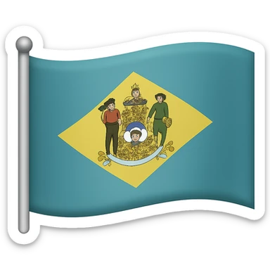Add a waving flag effect to the simplified Delaware flag with recognizable emblem, in the style of emoji (apple style emojis). The flag should have no background. sticker