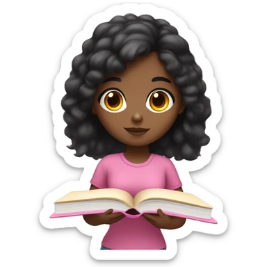 black hair girl with light skin studying with pink books  sticker