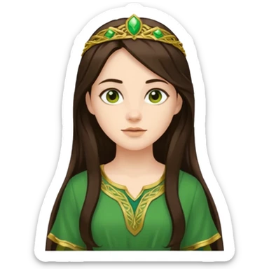 Juno from Olympus Gods with long dark brown hair, green tunic sticker