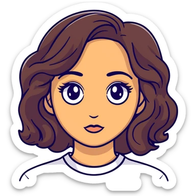 woman face with big eyes, medium skin tone, and dark wavy hair sticker