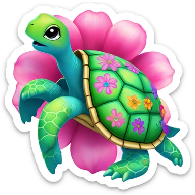Lisa Frank turtle with flower shapes on the shell ￼ sticker