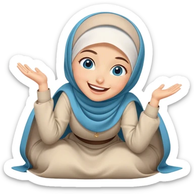 Turkish beautiful finish Konya girl blue eyes with hijab and islamic dress she’s Rolling on the Floor Laughing  sticker