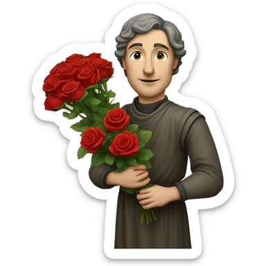 Petrarch holds a bouquet of red roses in his hand sticker