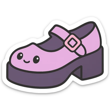 Make the shoes pastel purple with black and pink accents, kawaii style, no socks, no hearts, transparent background sticker