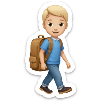 Picture → Child with school bag going to school
Label → “I go to school.” sticker