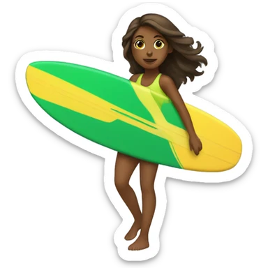 brown girl surfing green yellow surf board sticker