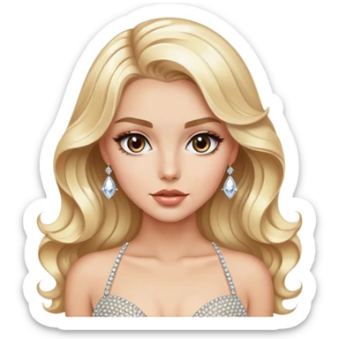 Luxury blonde model, brown eyes, sleek wavy hair, diamanté rhinestone covered gown sticker