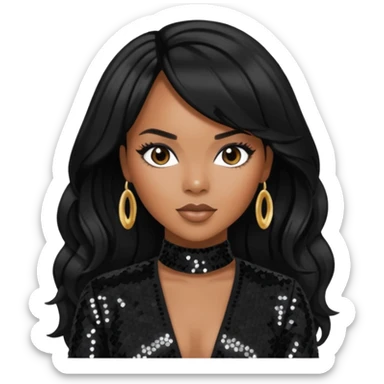 LeToya Luckett with long black hair, black sequin outfit sticker