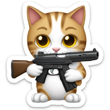 Cat holding gun sticker