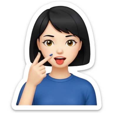 Chicas con pelo negro y corte bob haciendo que se muerde uno de sus dedos de manera picara, puedes hacer que se muerda el dedo sin sacar la lengua. Solo una mano sticker