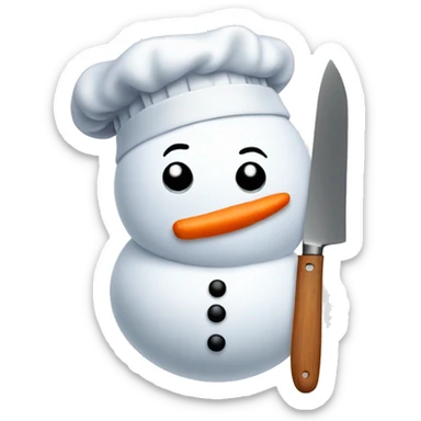 snowman with chefs hat and kitchen knife sticker