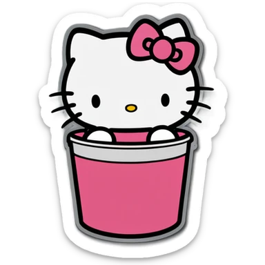A trash bin that says on text GOODBYEEEE with hello Kitty in it sticker