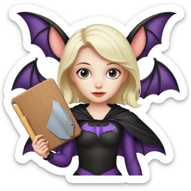Girl bat holding large blank sign sticker