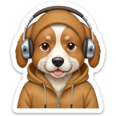 Dog wearing a hoodie with headphones sticker