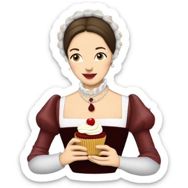 anne boleyn eating a red velvet cupcake sticker