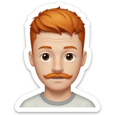 Ginger 16 year old, low taper fade, small goatee and mustache, eyebrow slit sticker