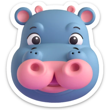 3D emoji style hippo face, winking, with a small blush on cheeks sticker