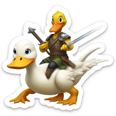 Duck, holding a sword, riding a dinosaur sticker