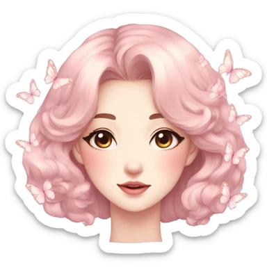 Gorgeous pastel anime style lady with blushing face and butterflies aesthetic trending style sticker