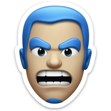 angry, yet determined blue person with with lips sealed shut and teeth only showing from the right side of his face  sticker