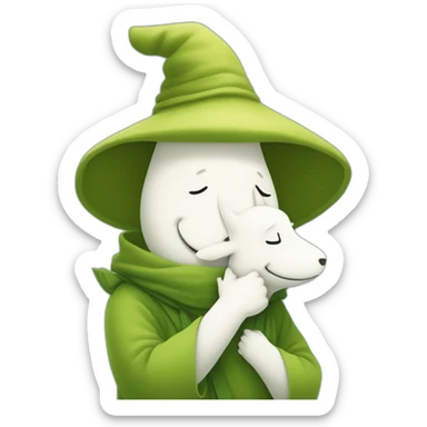 Moomintroll hugging snufkin sticker