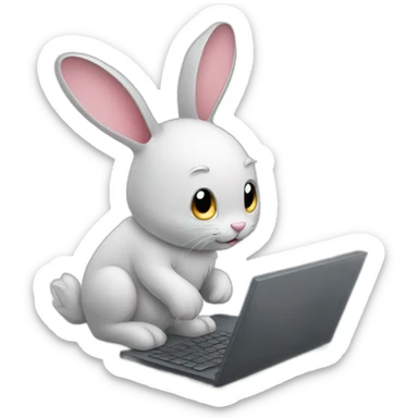 Bunny using a computer sticker