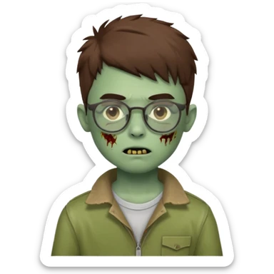 boy zombie with a brown wolfcut haircut and glasses sticker