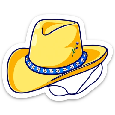 Cowgirl hat with blue and yellow wildflowers, straw cowboy hat sticker