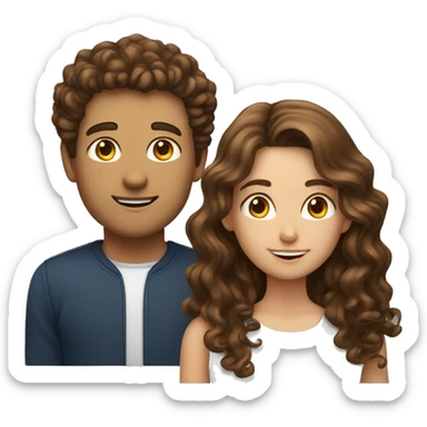 Girl with long brown hair next to guy guy with short curly brown hair sticker