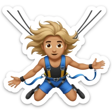 bungee jumping man face only with flying long hair sticker