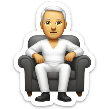 white and white outfit middle age person sitting in sofa sticker