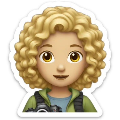 Curly blond girl with camera sticker